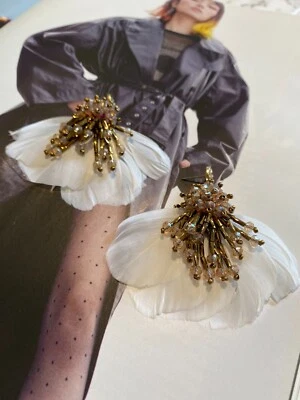 Brincos Latoir Fashion Blogger ouro branco cristal frisado gota de pena declaração - Imagem 1 de 2