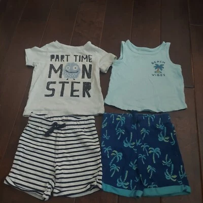 Lote de (4) Camisa, Pantalones Cortos y Camiseta sin Mangas Primeras Impresiones Bebé - Talla 12 Meses Foto 1 de 4