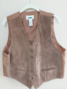 GITANO VTG 90s Hobbitcore Tan Khaki Suede Leather Vest Women’s Size L - Picture 1 of 10