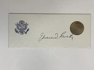 Edward W Brooke Signed Card W/ Massachusetts Coin 1st Black Senator - Picture 1 of 3