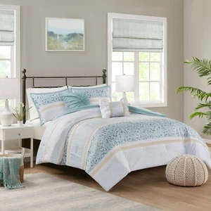 Madison Park 5 Piece Seersucker Microfiber Comforter Set with Throw Pillows - Picture 1 of 14