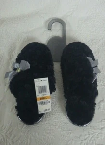 Ladies Scuff Slippers Charter Club SMALL 5/6 BLACK Faux Fur Trim Rubber Sole NIB - Picture 1 of 3