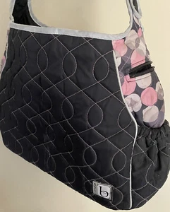 Large Purple Quilted Cinda B Shoulder Bag Tote Purse Diaper Bag Roundabout Black - Picture 1 of 2
