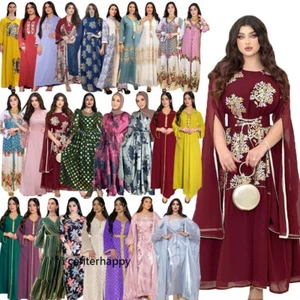 Eid Ramadan Women Muslim Abaya Maxi Dress Islamic Long Gown Party Abayas Morocco - Foto 1 di 50