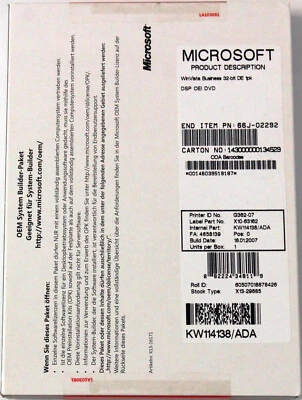 Microsoft Windows Vista Business - 32-Bit - Deutsch - 66J-02292 - NEUWARE - Bild 1 von 3