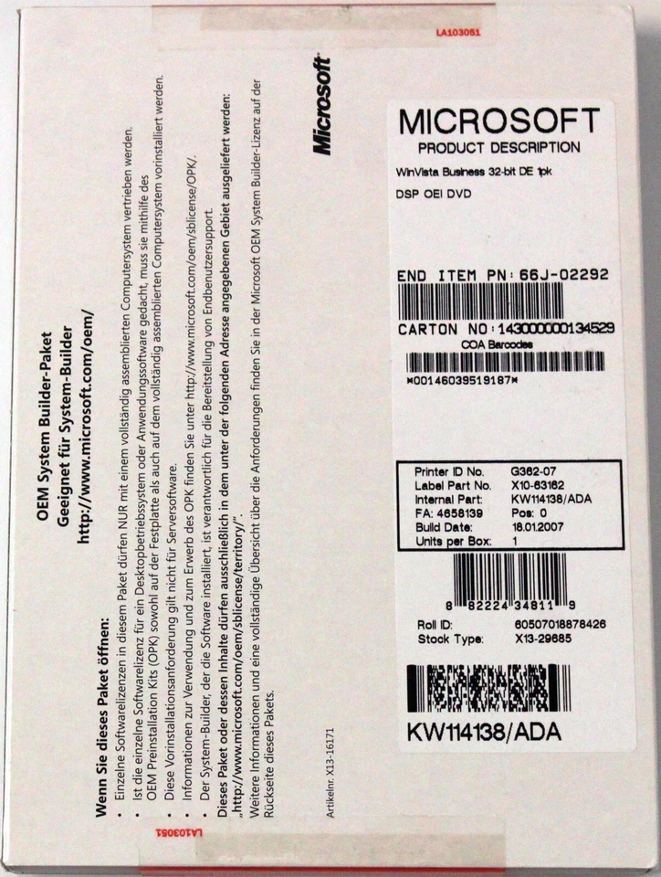 Microsoft Windows Vista Business 32bit