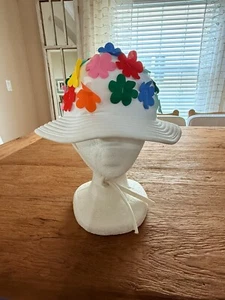 Hanna Andersson Size M White with Flowers Brimmed Floppy Beach Water Sun Hat - Picture 1 of 11