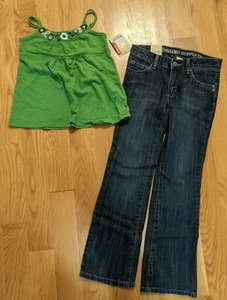Sz L 10 Gap Kids Kelly Green Brown White Top NWT Mossimo Dark Rinse Bootcut Jean - Picture 1 of 2