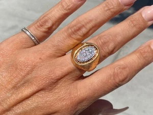 Diamond Oval 18KY Gold Signet Ring 0.70 Carats  - Picture 1 of 9