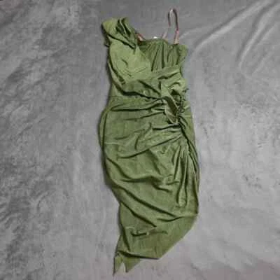 A Wish Come True One Shoulder Dress Women's Small Green Ruched Satin - Image 1 of 4