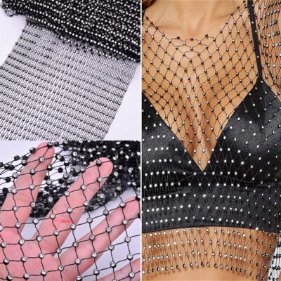1 Yard Diamante Fishing Net Fabric Crystal Rhinestonesfor Clothes DIY Accessory - Image 1 of 4