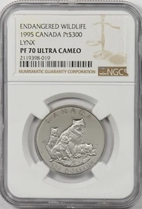 Kanada 1995 300 Dollar Platin Luchs Tier NGC Proof 70UC gefährdete Tierwelt - Bild 1 von 2
