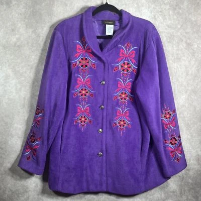 Bob Mackie Wearable Art Jacket Womens Large Purple Fleece Embroidered Lined - Image 1 of 4