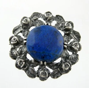 Broche circular prendedor rosa lapislázuli plata esterlina y Wachenheimer Art Deco 925 4,8 g - Imagen 1 de 14