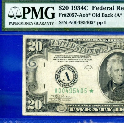 1934C $20 FRN Boston star PMG 25 rare 7 known old back star Fr 2057-Aob* - Image 1 of 4