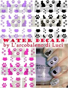 WATER DECALS ZAMPE GATTO CAT PAWS STICKERS UNGHIE NAIL ART ADESIVI TATTOO DECAL - Picture 1 of 7