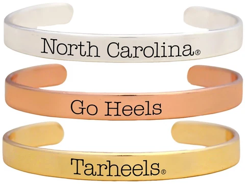 North Carolina Tar Heels Go Heels Tri Tone Bangle Bracelet Set Choose 1 or 3 UNC Cover