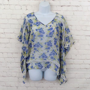 Jessica Simpson Blouse Womens XS Small Blue Floral V Neck Flowy Sheer Garden Tea - Picture 1 of 12