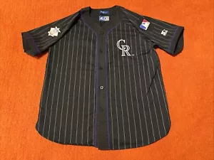 Vintage 90s Colorado Rockies MLB Pin Striped Sewn Starter Jersey Men's Size L - Picture 1 of 7