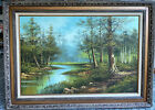Vintage Cantrell Trees Foliage River Nature Scene Green Signed Original Art