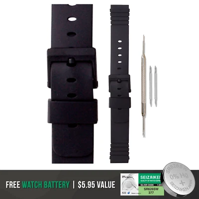 Correa de reloj Morellato Enterprise de goma negra - hebilla negra + batería extra Foto 1 de 4