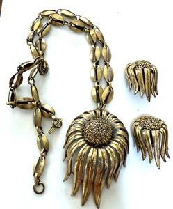 Vintage TORTOLANI Halskette & Ohrringe mit goldenen Blumen - Bild 1 von 1