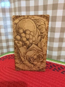 Two Vintage Wood Pyrography Art Burnt Wooden Tramp Roses - Picture 1 of 8