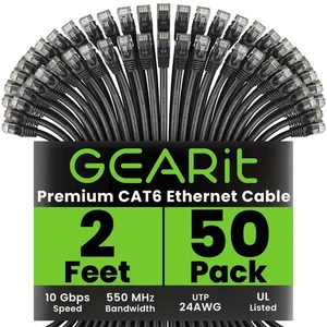 Paquete de cables Ethernet Cat 6 - Paquete de 50 cables de conexión Ethernet Cat6 de 2 pies | RJ45 Ne... - Imagen 1 de 8