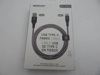 Mercury Universal USB-C to USB-A Cable 5 Feet Black New - Image 1 of 4