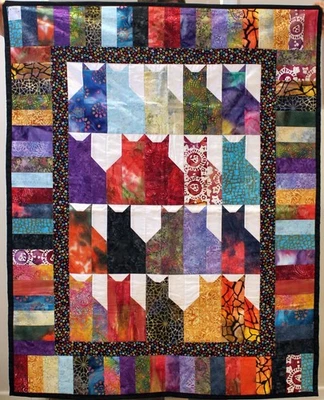 Handmade Colorful Paw Print Trimmed Kitty Cat Quilt Throw CAT RESCUE - Image 1 of 2
