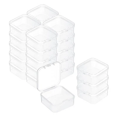 Mini caja de contenedores de plástico transparente de 24 piezas, estuche de plástico con soporte cuadrado de 1,8 x 1,8" Foto 1 de 4