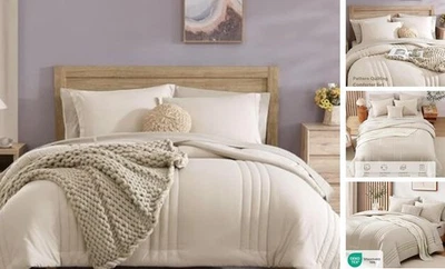  Queen Comforter 套装 - 7 件米色床 7 件大号(90 英寸 X 90 英寸)杏米色 — 第 1/4 张图片