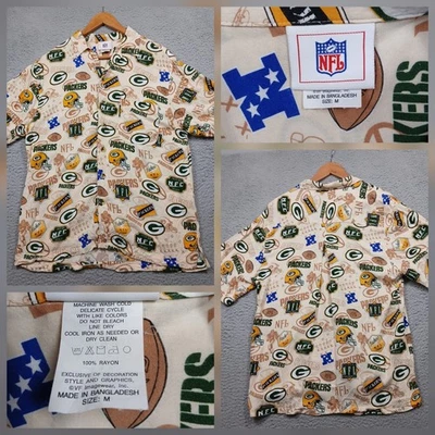 Green Bay Packers NFL Men's M Rayon Hawaiian Shirt Football Print - Image 1 of 4