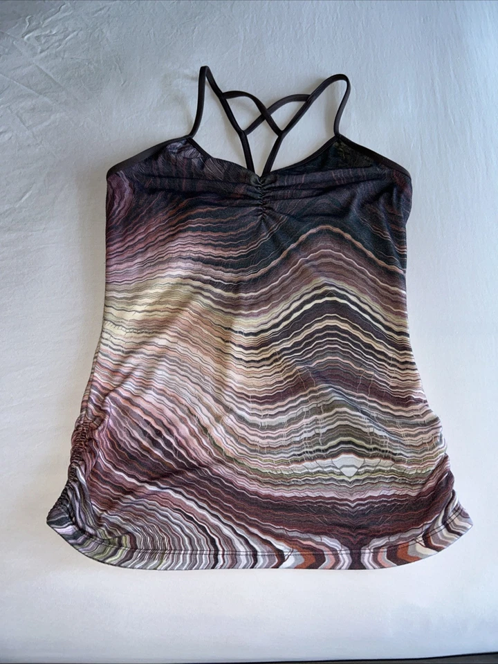 PrAna Breathe Leyla Ruched Tank Top Built-In Bra Strappy Back Y2K Small - Image 1 of 4