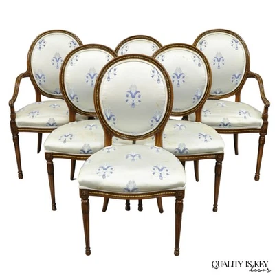 Italian Regency French Louis XVI Style Cherry Wood Oval Dining Chairs - Set of 6 - Image 1 of 4