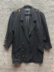 Vintage 80's Chanel Double Breasted Blazer Jacket Black Womens Size 36 - Picture 1 of 15