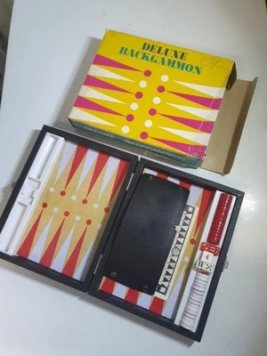 Vintage Deluxe "Backgammon" Folding Case Original Box Folding Cup + Instructions - Image 1 of 4
