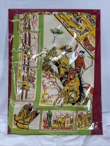 Vintage Old West Silk Souvenir Scarf Cowboys Horses Indians North Dakota Etc - Picture 1 of 6