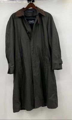 Chaps Ralph Lauren Olive Leather Collar Long Wool Lined Rain Jacket Men's 38 Y2K - Image 1 of 4