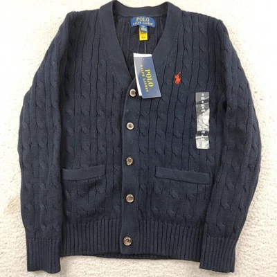 Polo Ralph Lauren кабель вязаный кардиган темно-синий молодежи маленький 8 новый с Ярлыками - Изображение 1 из 4