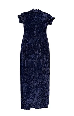 Vintage 90s Contempo Blue Velvet Maxi Dress Size Medium - Image 1 of 4