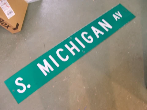 LARGE ORIGINAL S. MICHIGAN AV STREET SIGN 54" X 9" WHITE LETTERING ON GREEN Cover