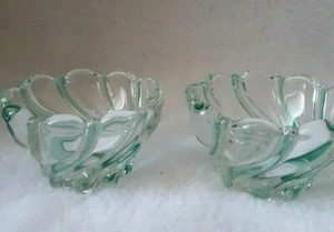 Peppermint Green Swirl Lead Crystal Candle Holders Mikasa Set of 2 - Picture 1 of 7
