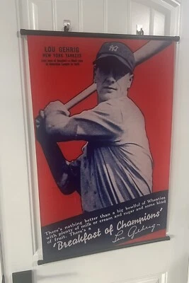 RARO Lou Gehrig WHEATIES Publicidade 20x30 Pôster de Rolagem Banner NY Yankees - Imagem 1 de 3