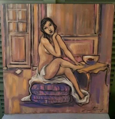 Martinery Toile  80x80. Femme assise - Photo 1/4