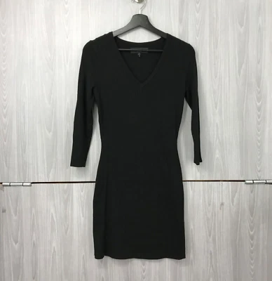 Mini Vestido Suéter Tejido con Cable Cuello en V Elástico Negro RAG & BONE XXS Mezcla Viscosa Foto 1 de 4