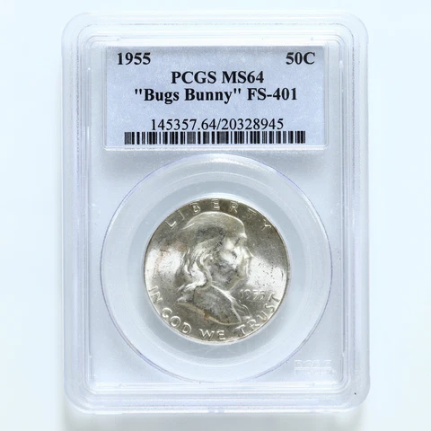 1955 (P) Franklin Half Dollar Bugs Bunny CH 90% Silver PCGS MS 64 See Pics A007 Cover
