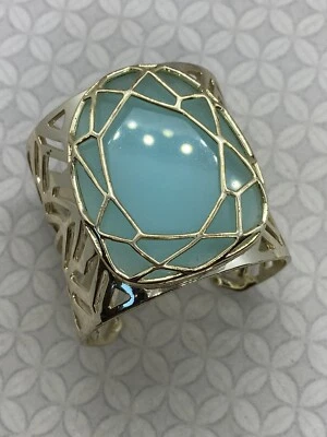 Vintage Kendra Scott Geneva Cuff Bracelet Chalcedony Green Gold Tone Statement - Image 1 of 4