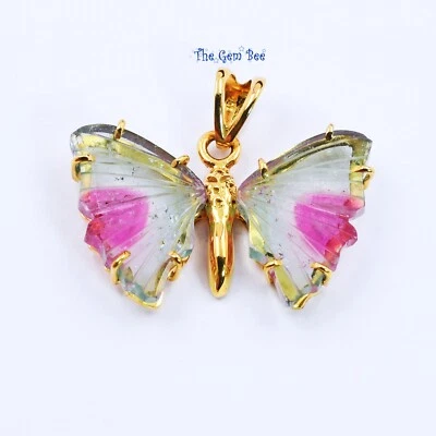 Brazilian Rubellite Blue Watermelon Tourmaline 18k Yellow Gold Pendant - Image 1 of 4