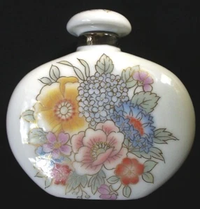 New~OVAL~Flask Shape~PORCELAIN~Perfume Bottle~MULTI COLOR FLOWERS~Gold~3 1/4"x3" - Picture 1 of 5